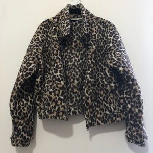AE Fuzzy Sherpa Printed Animal Print Zip Up
